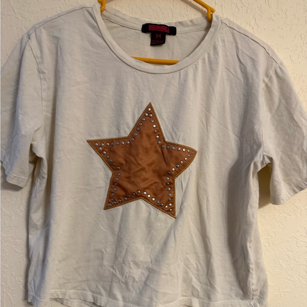Rock & Roll Cowgirl Cream Crop Top with Brown Star